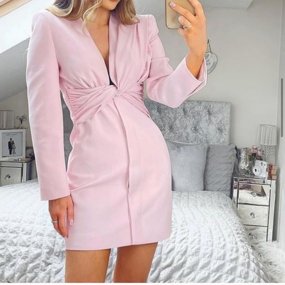 ZARA V-Neck Pink Draped Blazer Dress - Picture 5 of 13